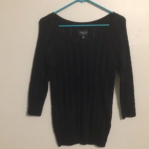 American Eagle Navy 3/4 Sleeve Cable Knit Sweater